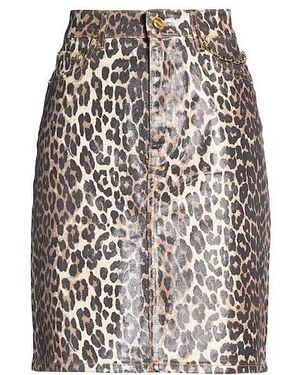 Ganni Leopard Print Denim Skirt - Brown