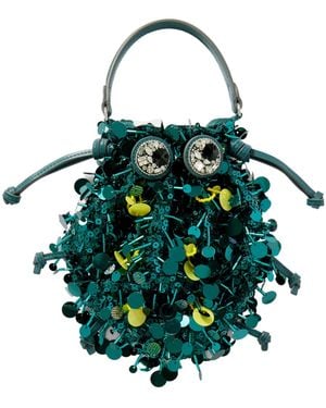 Anya Hindmarch Beetle Embellished Leather-Trimmed Clutch - Green