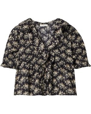 Doen Henri Ruffled Pintucked Floral-Print Organic Cotton-Voile Top - Black
