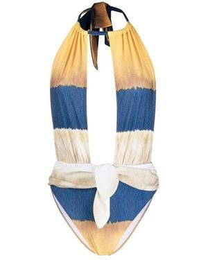 Alberta Ferretti Tie Dye Print Halterneck Swimsuit - Blue