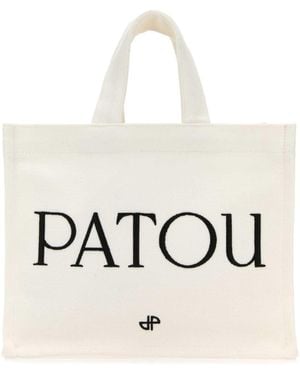 Patou Logo Printed Small Top Handle Bag - Natural