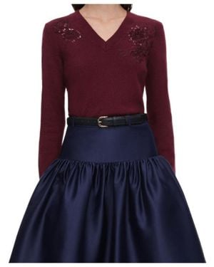 Self-Portrait Burgundy Flower Wool Jumper - Purple