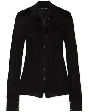Tom Ford Fine Ribbed Polo-Collar Shirt - Black