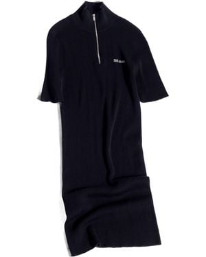 Miu Miu Ribbed-Knit Logo-Embroidered Mini Dress - Blue