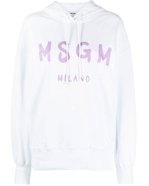 MSGM Logo-Print Cotton Hoodie - White