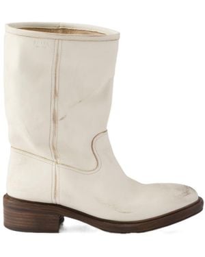 Prada Leather Vintage-Effect Mid-Calf Boots 30 - Natural