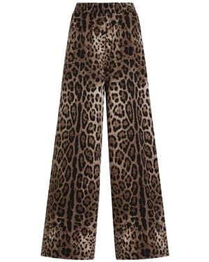 Dolce & Gabbana Leo-Print Fleece Trousers - Brown