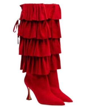 Manolo Blahnik Miralone 90 Suede Knee-High Boots - Red