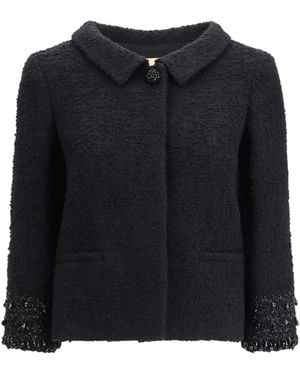 Valentino Button Embellished Tweed Jacket - Black