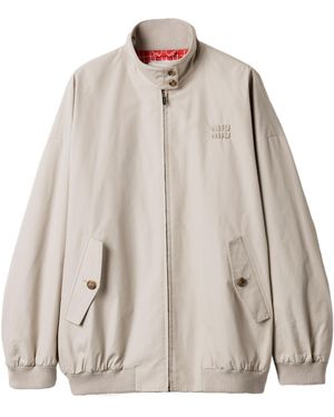 Miu Miu Logo-Detailed Zipped Jacket - Natural