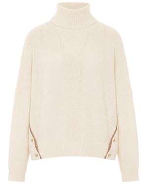 Liu Jo Buttoned High Neck Knitted Sweater - Natural