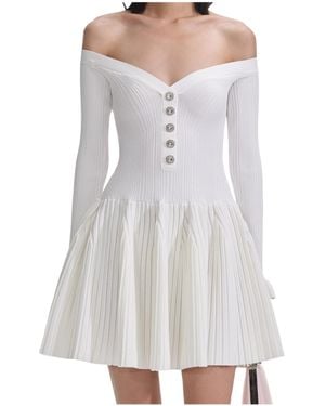 Self-Portrait Ribbed Knit Mini Dress - Grey