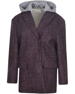 Alysi Long Sleeve Hooded Tweed Coat - Purple