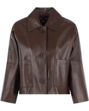 Arma Pointed-Collar Leather Jacket - Brown