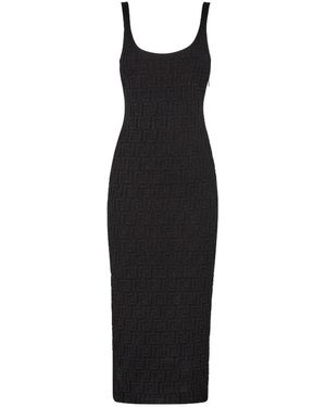 Fendi Ff Embossed Sleeveless Midi Dress - Black