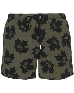 DSquared² Leaf Logo Printed Swimming Trunks - Green
