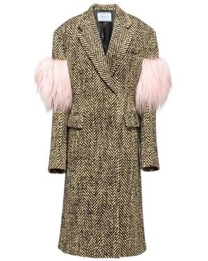 Prada Fringed Chevron Knitted Coat - Green