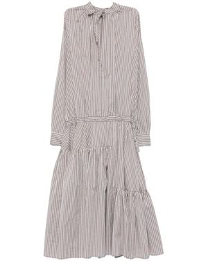 Dries Van Noten Denvo Striped Silk-Blend Long Dress - Gray