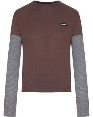 Miu Miu Crew Neck Long-Sleeved T-Shirt - Brown
