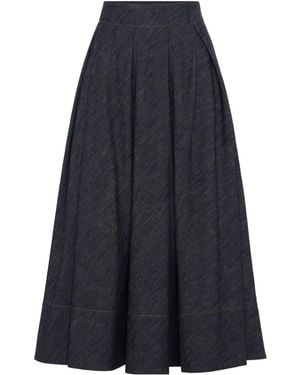 Brunello Cucinelli Pleated Denim Midi Skirt - Blue