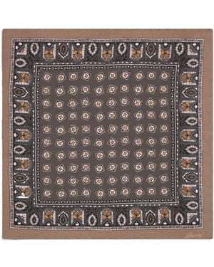 Brioni Light And Taupe Medallion Print Silk Pocket Square - Grey