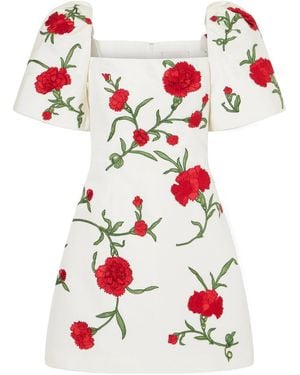 Carolina Herrera Embellished Floral Silk-Faille Mini Dress - White