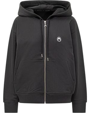 Marine Serre Logo Detail Zip-Up Hoodie - Black