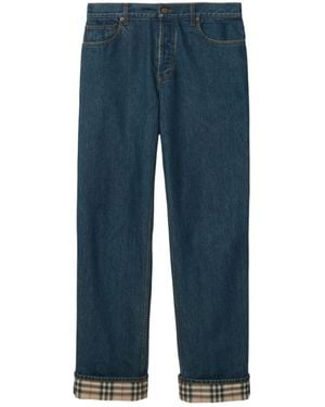 Burberry Check Turn-Tp Hem Straight-Leg Jeans - Blue