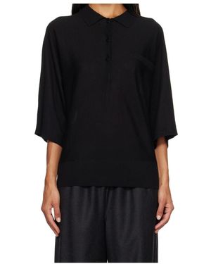 Lisa Yang Norie Polo Knitted Top - Black