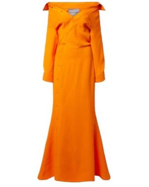 Balenciaga Off-Shoulder Silk Gown - Orange
