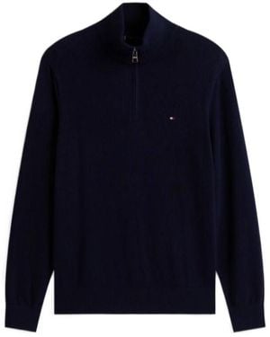 Tommy Hilfiger Logo-Embroidered Half-Zip Sweater - Blue