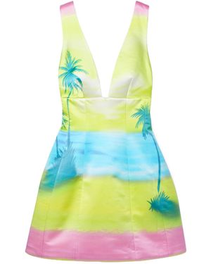 Brandon Maxwell Printed Silk-Satin Mini Dress - Yellow