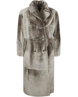 Yves Salomon Double-Breasted Sheepskin Coat - Grey