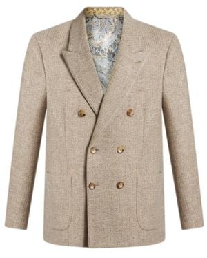 Etro Double-Breasted Blazer With Pegaso Buttons - Natural