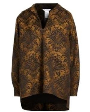 Max Mara Print Collared V-Neck Long-Sleeve Top - Brown
