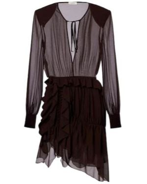 JACQUES WEI Ruffled Asymmetric Minidress - Brown