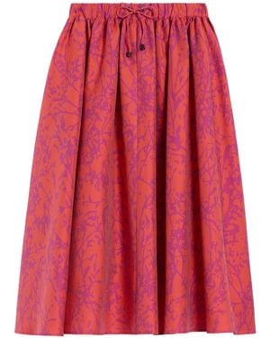 Max Mara Cotton-Silk Printed Midi Skirt - Red