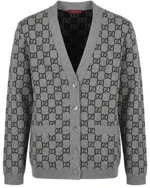 Gucci Reversible Gg Wool Jacquard Cardigan - Gray