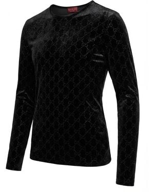 Gucci Embroidered Stretch Chenille Top - Black