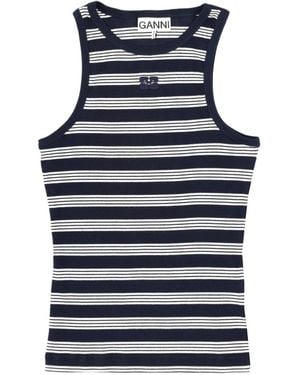 Ganni Sleeveless Striped Ribbed Tank Top - Blue