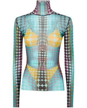 Jean Paul Gaultier High-Neck Dots-Print Top - Blue