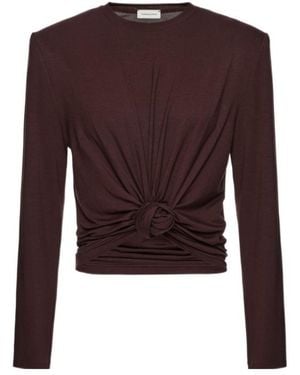 Magda Butrym Knotted Longsleeve Jersey Blouse - Brown