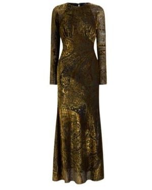 Etro Floral Paisley Motif Long Burnout Velvet Dress - Green