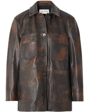 Nour Hammour Seleste Patchwork Distressed Leather Jacket - Black