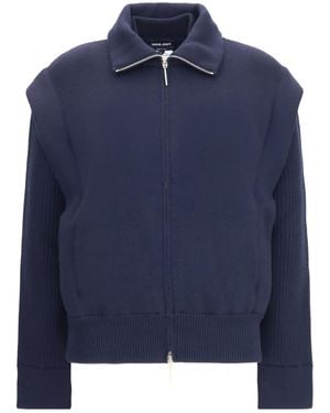 Giorgio Armani Ribbed Sleeve Bomber Jacket - Blue