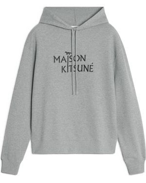 Maison Kitsuné Maison Kitsuné Logo Embroidered Drawstring Hoodie - Grey