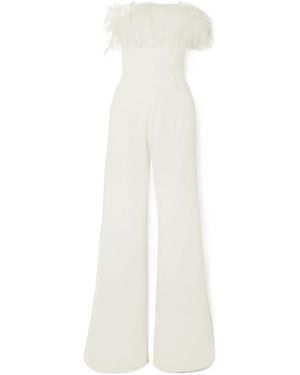 16Arlington Taree Feather-Trim Strapless Jumpsuit - White