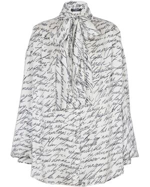 Balmain Logo Detailed Tie-Neck Blouse - White