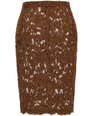 Saint Laurent Pencil Lace Skirt - Brown