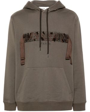 Lanvin Logo-Embroidered Lace-Detailed Drawstring Hoodie - Brown